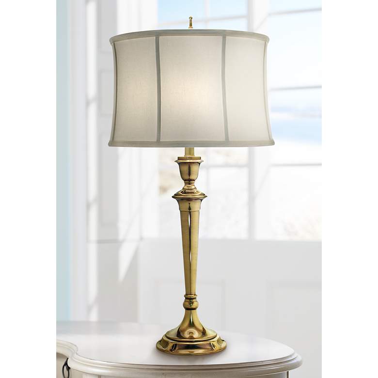 Image 1 Stiffel Burnished Brass Table Lamp with Off-White Shade