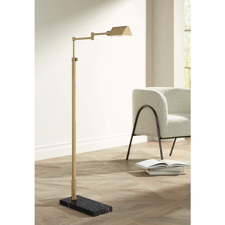 Image 1 Stiffel Cabrini Adjustable Height Marble Base Swing Arm Pharmacy Floor Lamp