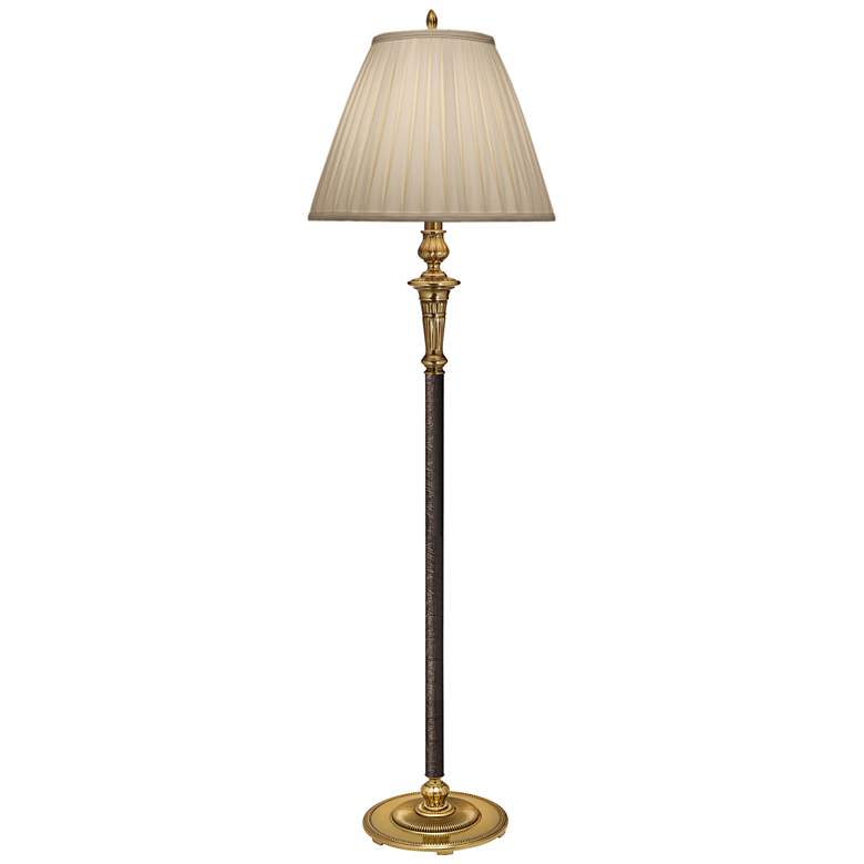 Image 2 Stiffel Camille 61" Burnished Brass and Faux Black Leather Floor Lamp