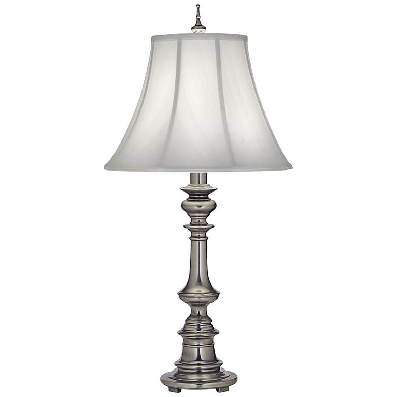 Image 2 Stiffel Candlestick 33" High Silk Shade Antique Nickel Table Lamp