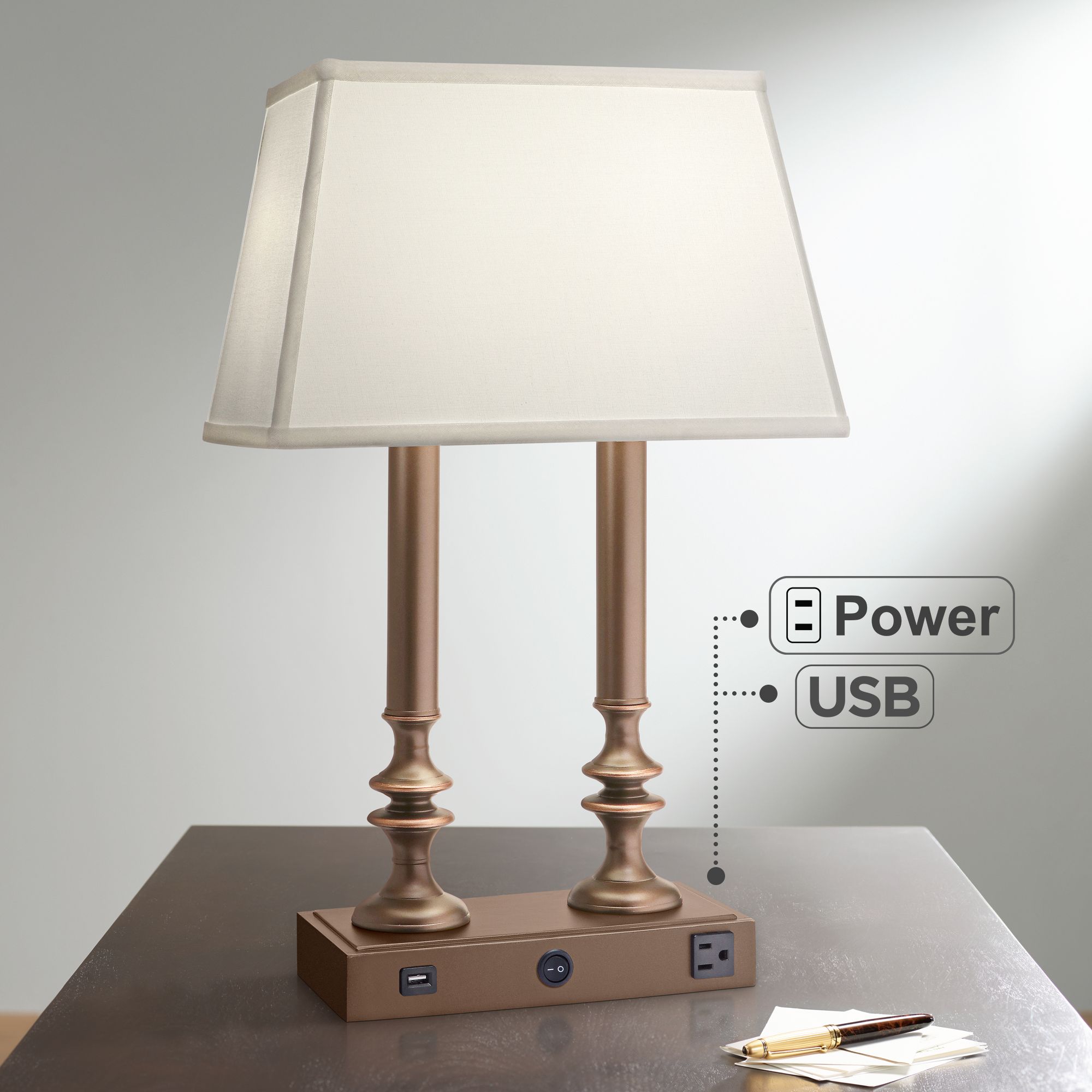 Stiffel Carson 23 High Oxidized Bronze USB and Outlet Lamp