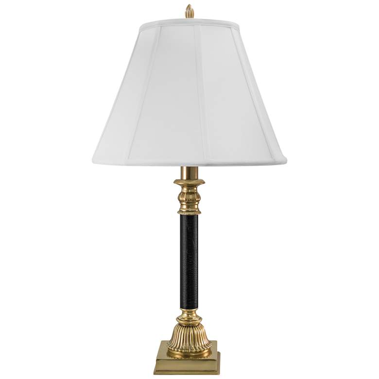 Image 1 Stiffel Carson Burnished Brass and Black Leather Table Lamp