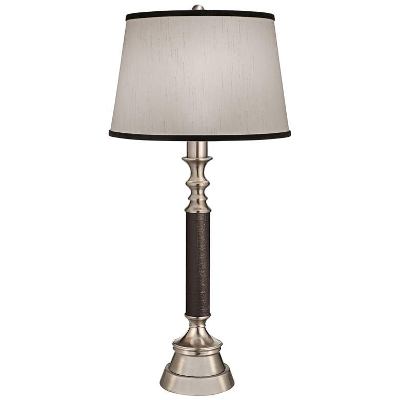 Image 1 Stiffel Cora Satin Nickel and Faux Black Leather Table Lamp