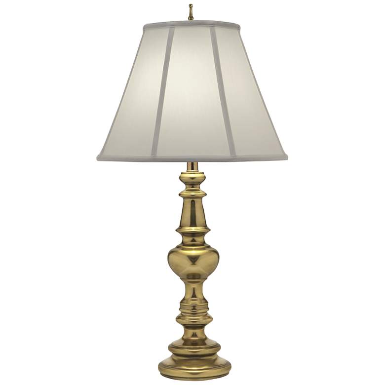 Image 1 Stiffel Dover 33 inch High Silk Shade and Burnished Brass Metal Table Lamp