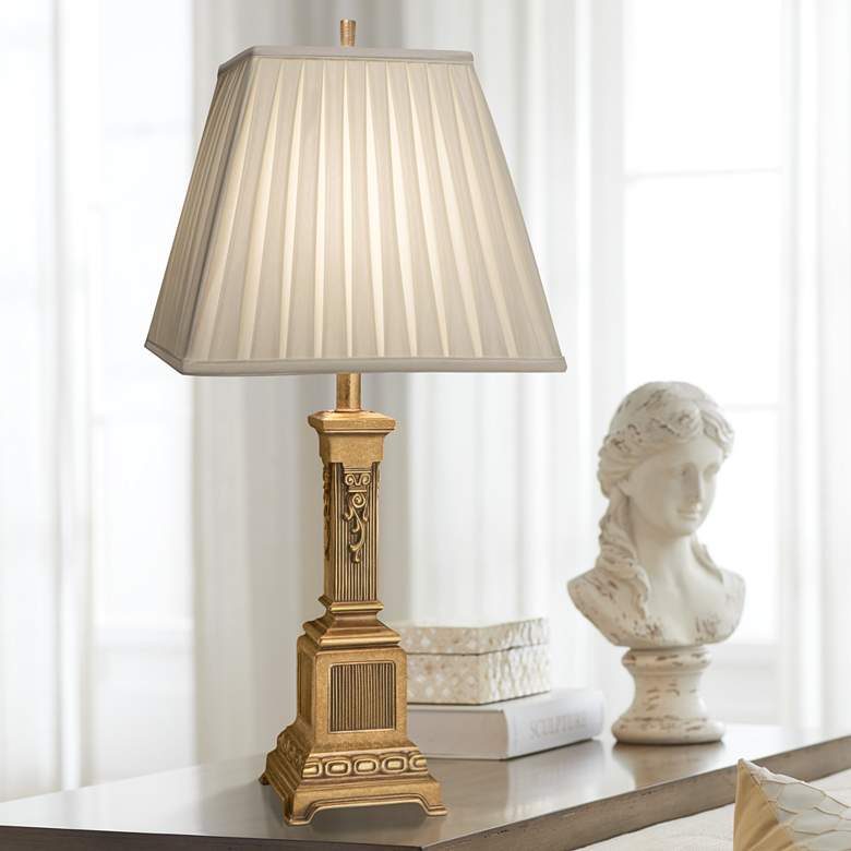 Image 1 Stiffel Eliza 30 inch Pleated Shade Traditional French Gold Table Lamp
