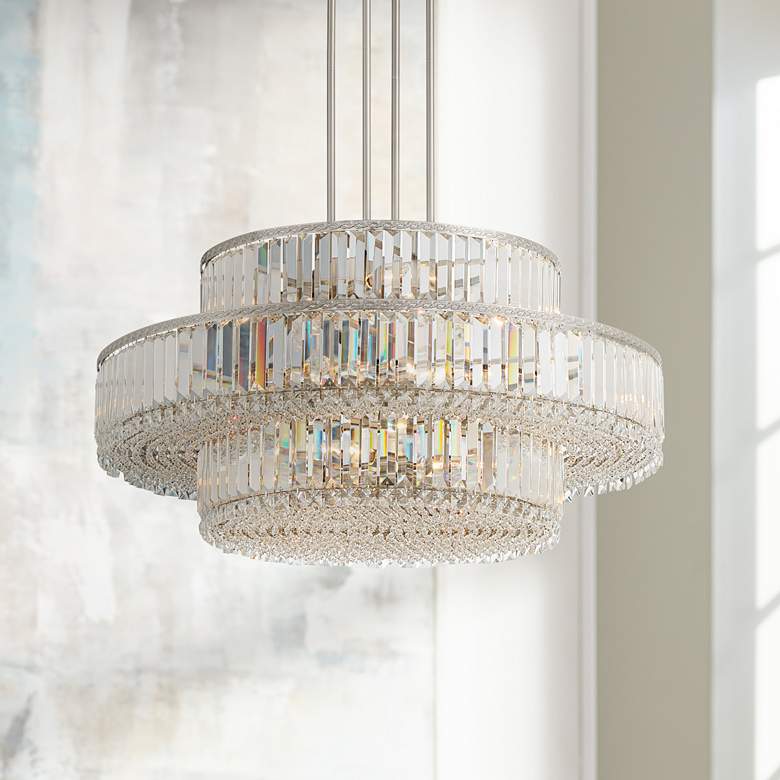 Image 1 Stiffel Ella 32 1/2"Wide Nickel Crystal 16-Light Three-Tier Pendant