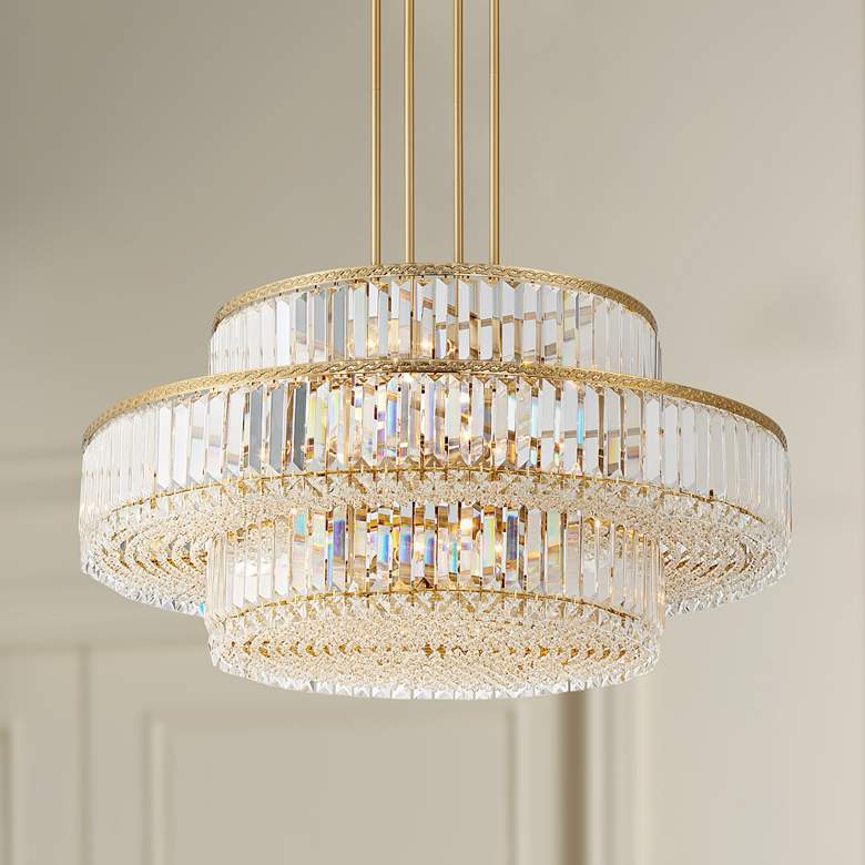Image 2 Stiffel Ella 32" Wide 16-Light 3-Tier Soft Gold and Crystal Chandelier