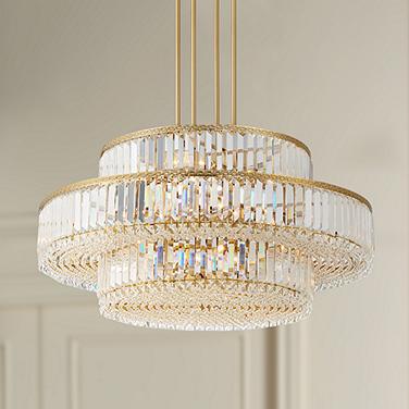Stiffel Ella 32" Wide 16-Light 3-Tier Soft Gold and Crystal Chandelier