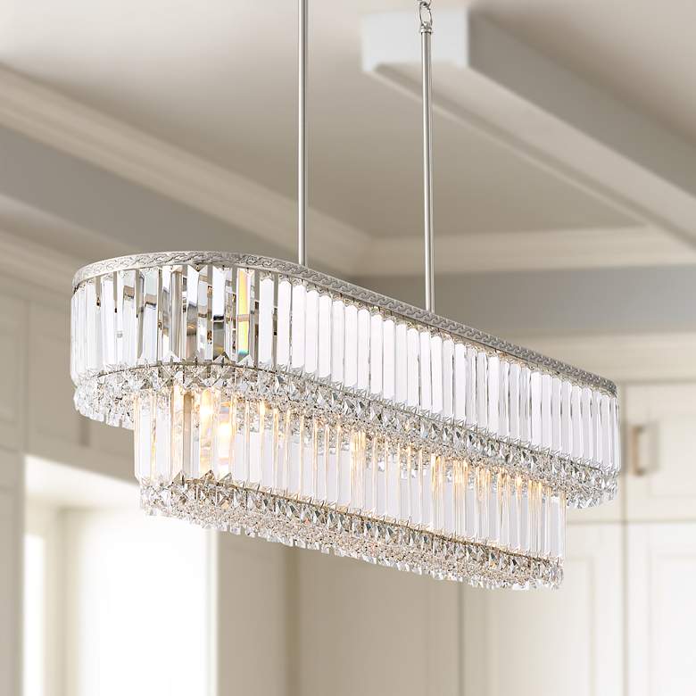 Image 1 Stiffel Ella 38 3/4" Wide Brushed Nickel Crystal Island Pendant Light