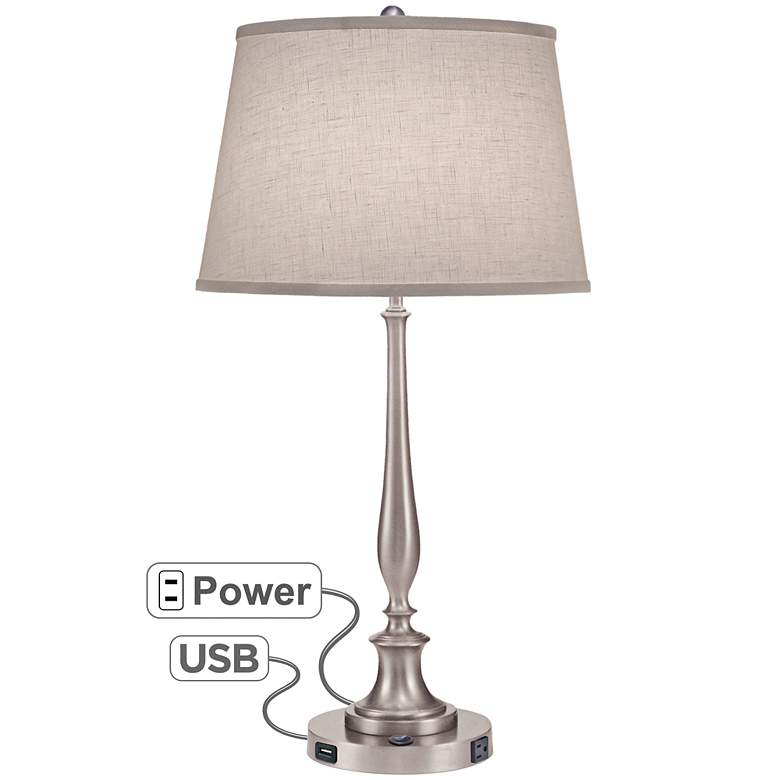Image 1 Stiffel Elle Satin Nickel Table Lamp w/ USB Port and Outlet