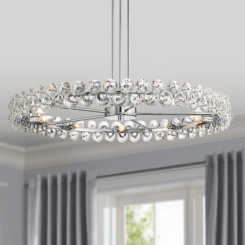 Image 1 Stiffel Fass 40 1/4 inch Wide Chrome Crystal Ring Round Pendant Light