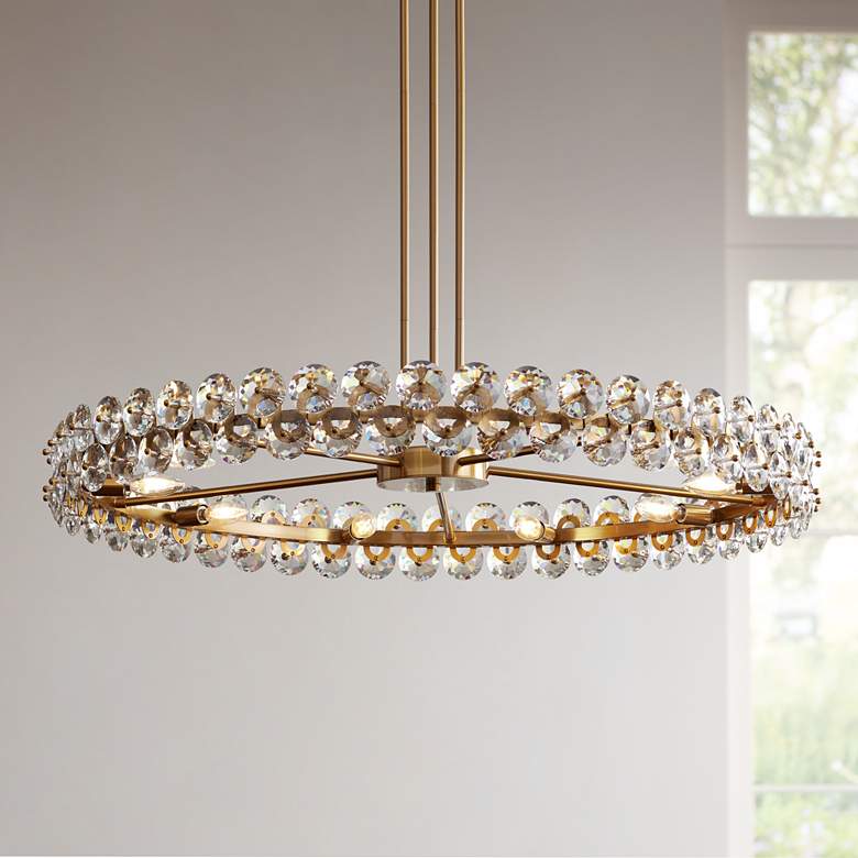Stiffel Fass 40&quot; Wide Crystal Ring Round Soft Gold Pendant Light