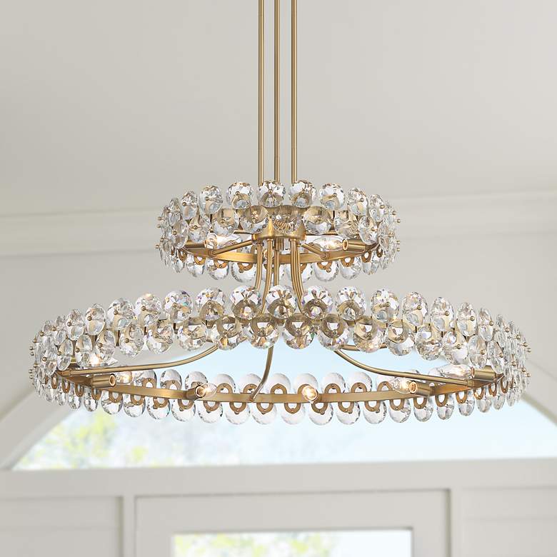 Image 1 Stiffel Fass 41 inch Wide Gold Crystal Ring Round 2-Tiered Pendant Light