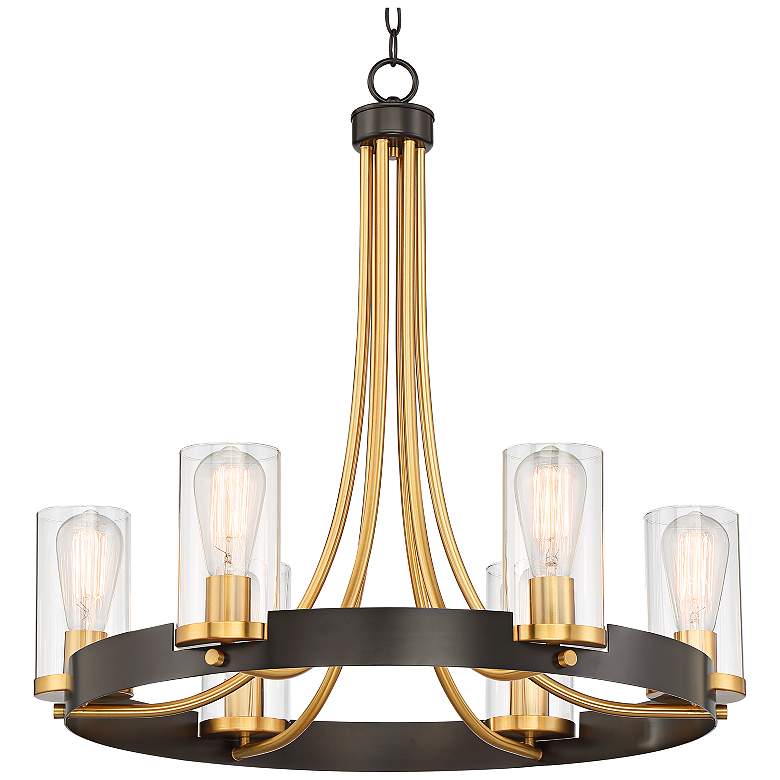 Image 3 Stiffel Ferrers 26" Wide Dark Bronze and Gold 6-Light Ring Chandelier