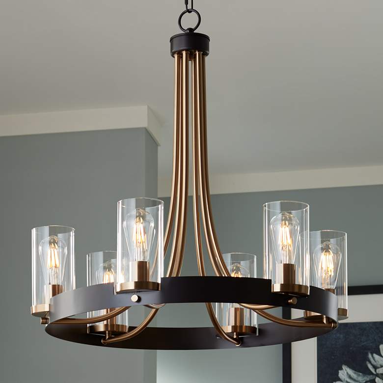 Image 2 Stiffel Ferrers 26" Wide Dark Bronze and Gold 6-Light Ring Chandelier