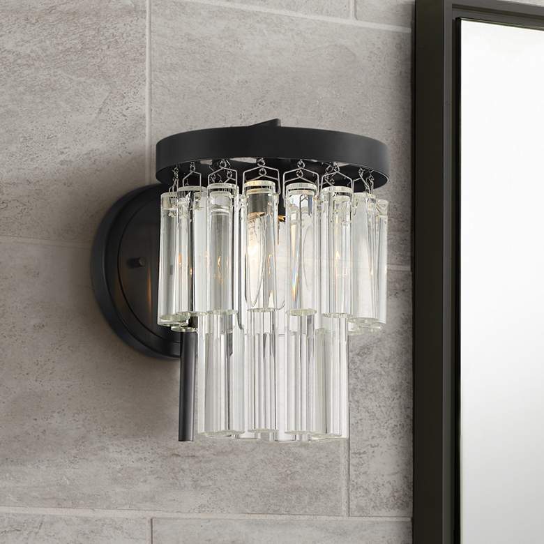Image 1 Stiffel Handry 10 1/2" High Black and Clear Glass Wall Sconce