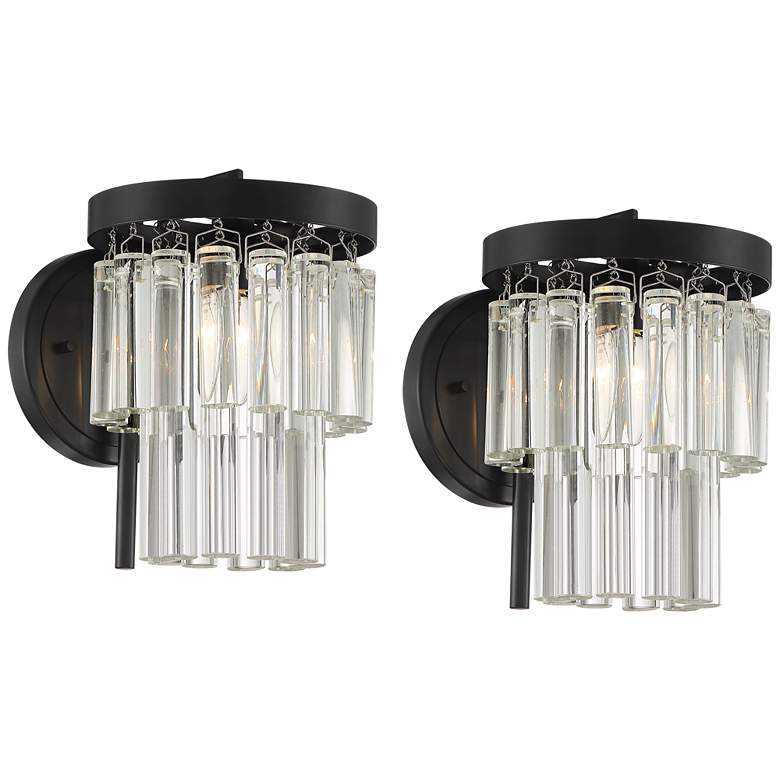Image 1 Stiffel Handry 10 1/2" High Clear Glass Black Wall Sconces Set of 2