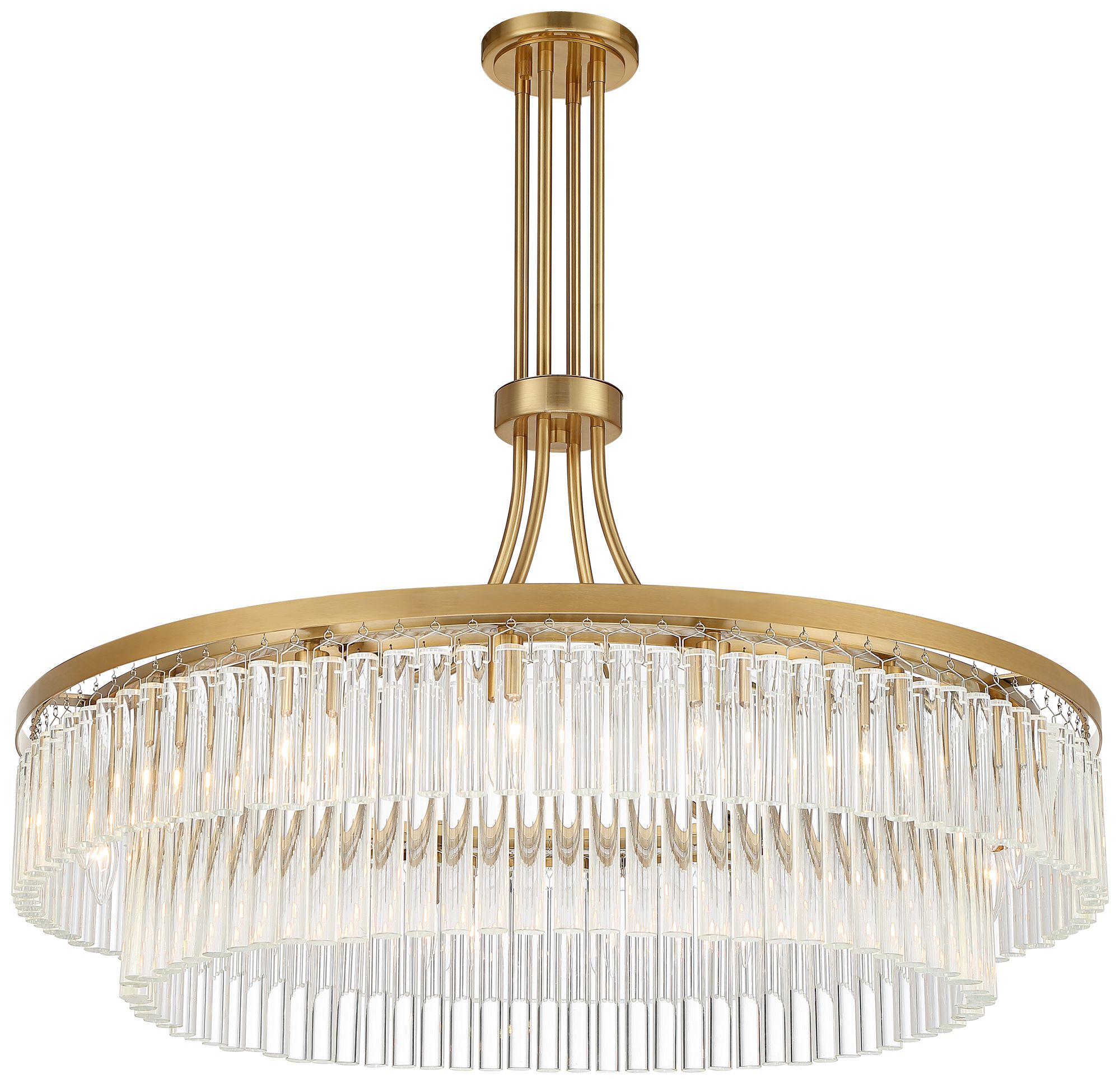 Stiffel Handry 38"W Antique Brass Glass Rod 16-Light Pendant