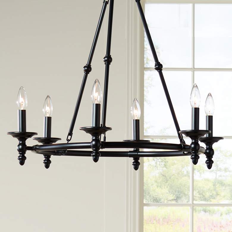 Image 1 Stiffel Hartley 28" Wide Black 6-Light Ring Chandelier