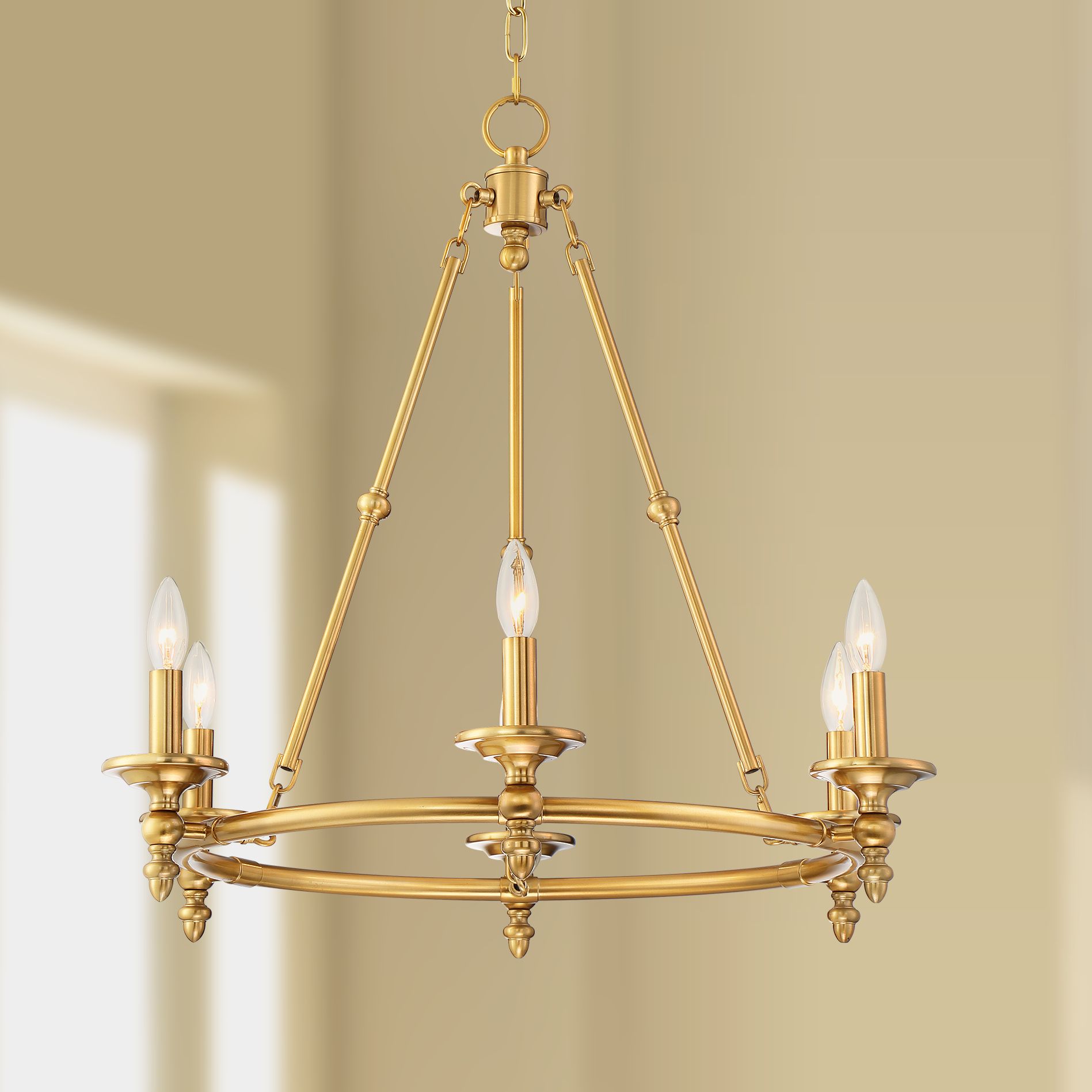 6 light antique brass chandelier