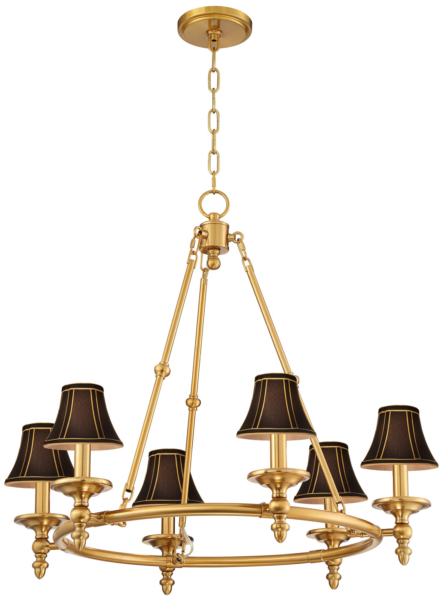 Image 5 Stiffel Hartley 28"W Antique Gold 6-Light Chandelier with Black Shade more views