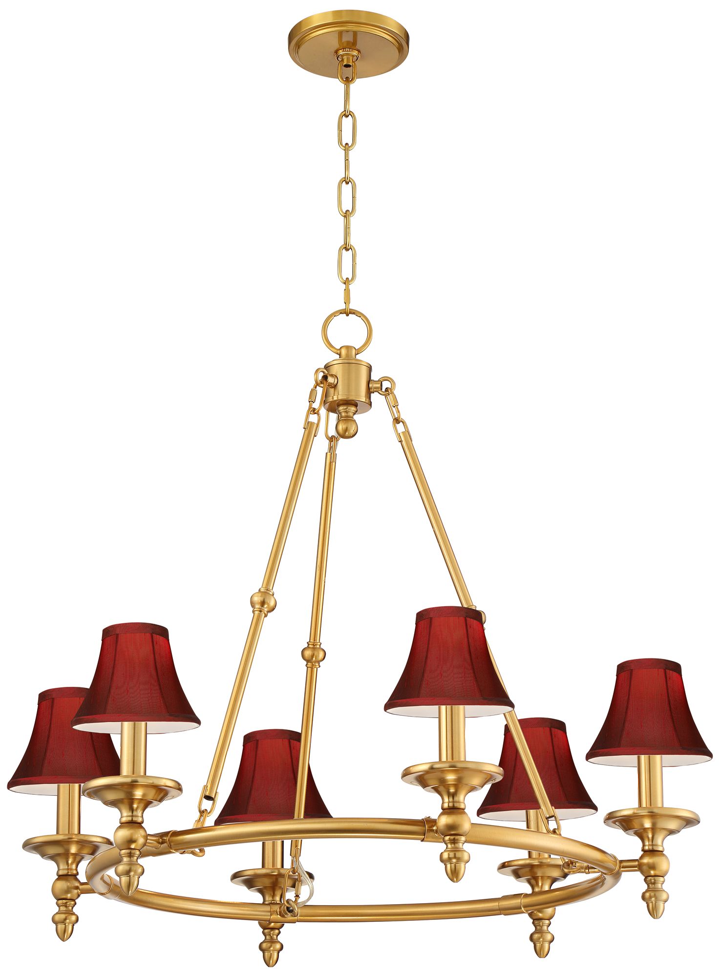 Image 5 Stiffel Hartley 28"W Antique Gold 6-Light Chandelier with Red Shades more views