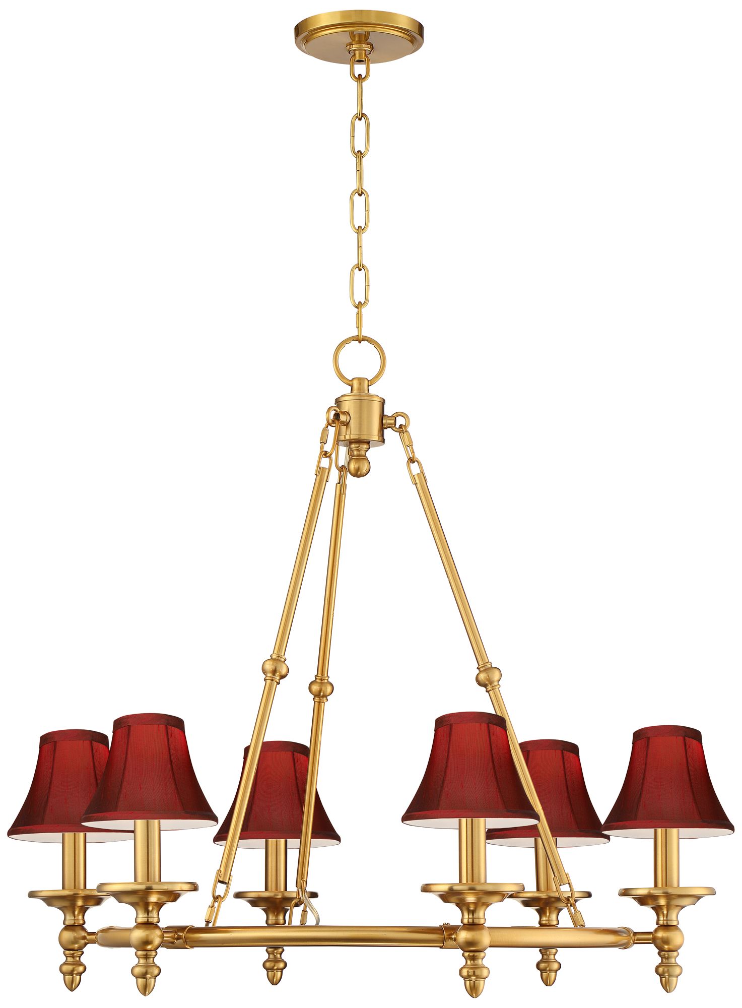 Image 6 Stiffel Hartley 28"W Antique Gold 6-Light Chandelier with Red Shades more views