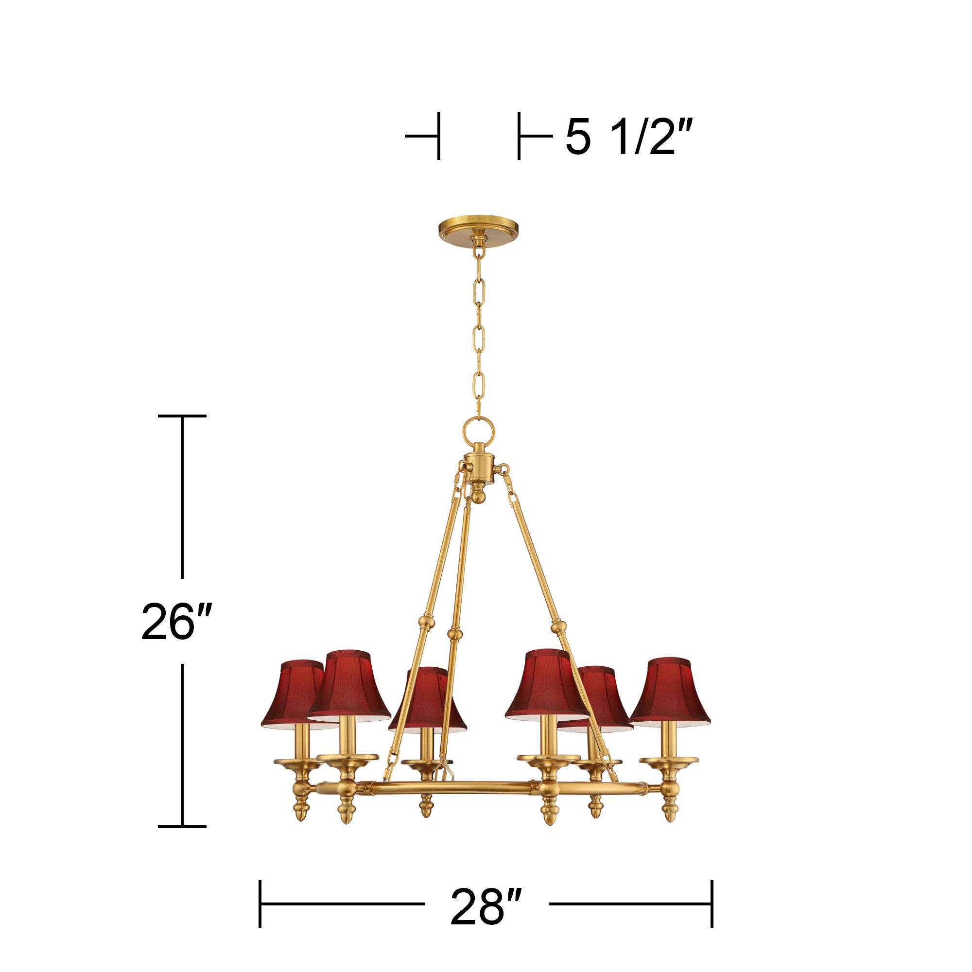 Image 7 Stiffel Hartley 28"W Antique Gold 6-Light Chandelier with Red Shades more views