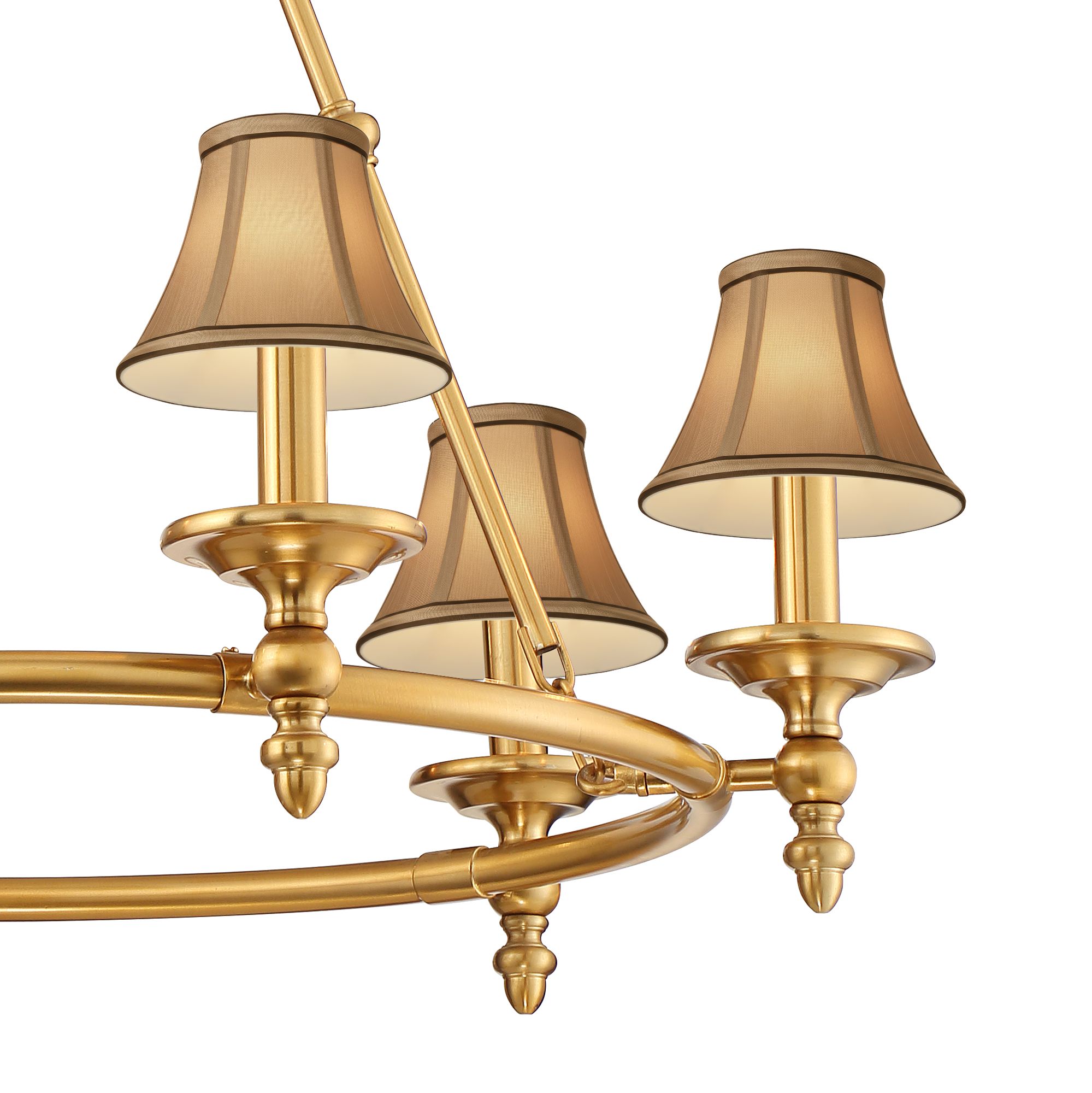 Thumbnail2 of Stiffel Hartley 28"W Antique Gold 6-Light Chandelier with Tan Shades more views