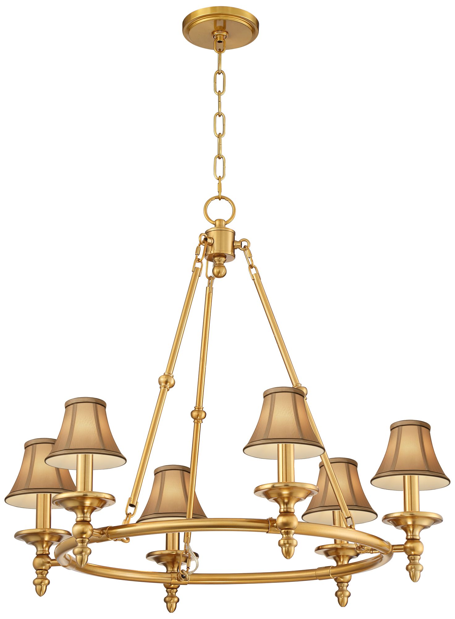 Stiffel Hartley 28"W Antique Gold 6-Light Chandelier with Tan Shades