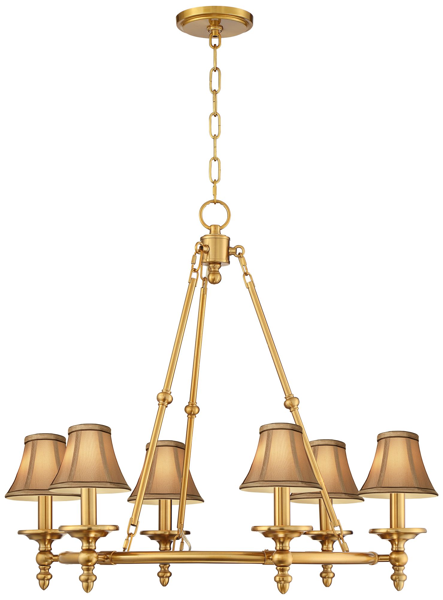 Stiffel Hartley 28"W Antique Gold 6-Light Chandelier with Tan Shades