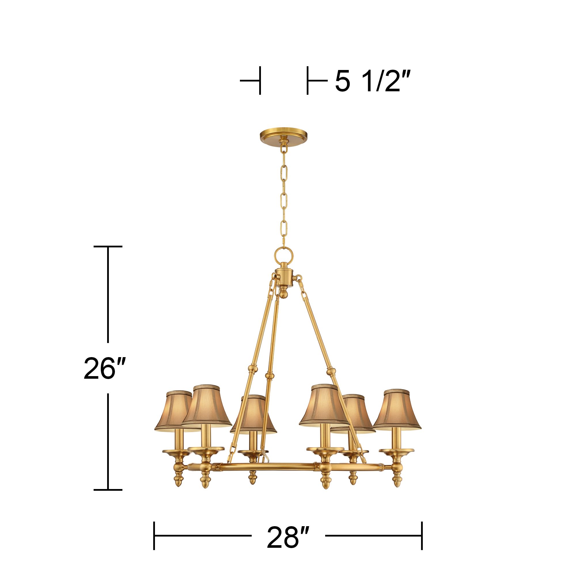 Stiffel Hartley 28"W Antique Gold 6-Light Chandelier with Tan Shades