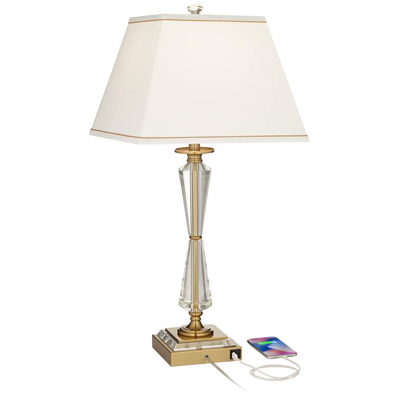 Image 3 Stiffel Heath 31 5/8 inch Luxe Gold and Crystal USB Table Lamp more views
