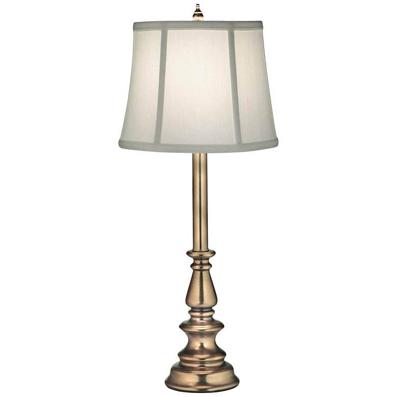 Image 1 Stiffel Ivory Shadow 24" High Antique Brass Candlestick Table Lamp