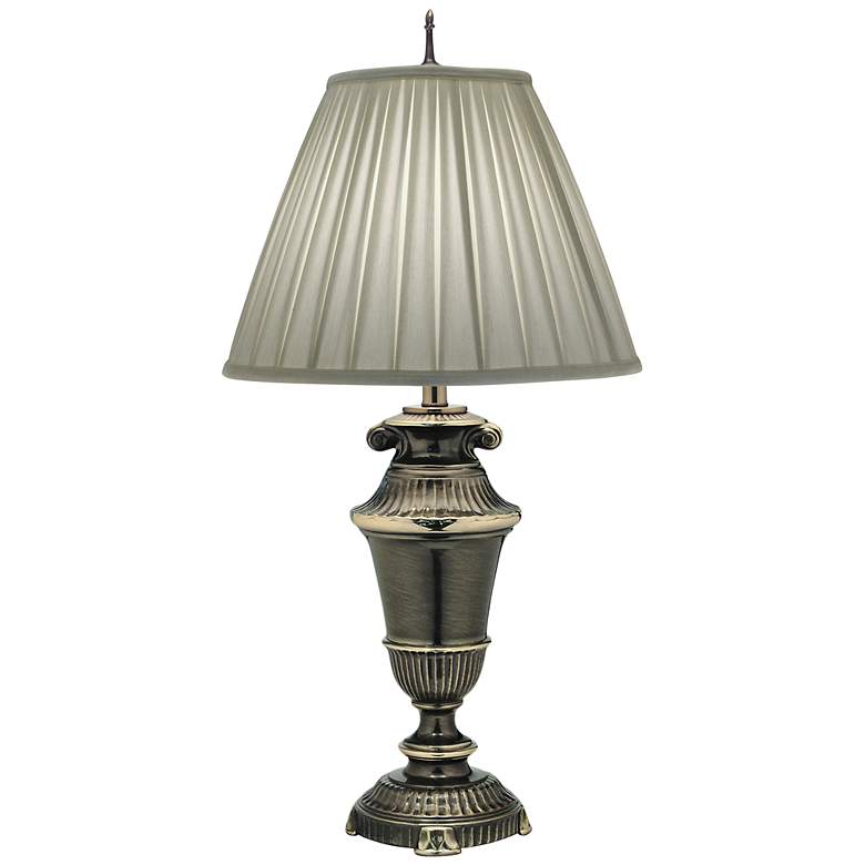 Image 1 Stiffel Ivory Shadow 33" Box Pleat Shade Roman Bronze Table Lamp