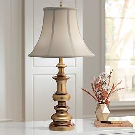 Image1 of Stiffel Ivory Shadow Shade 31" High Antique Brass Table Lamp