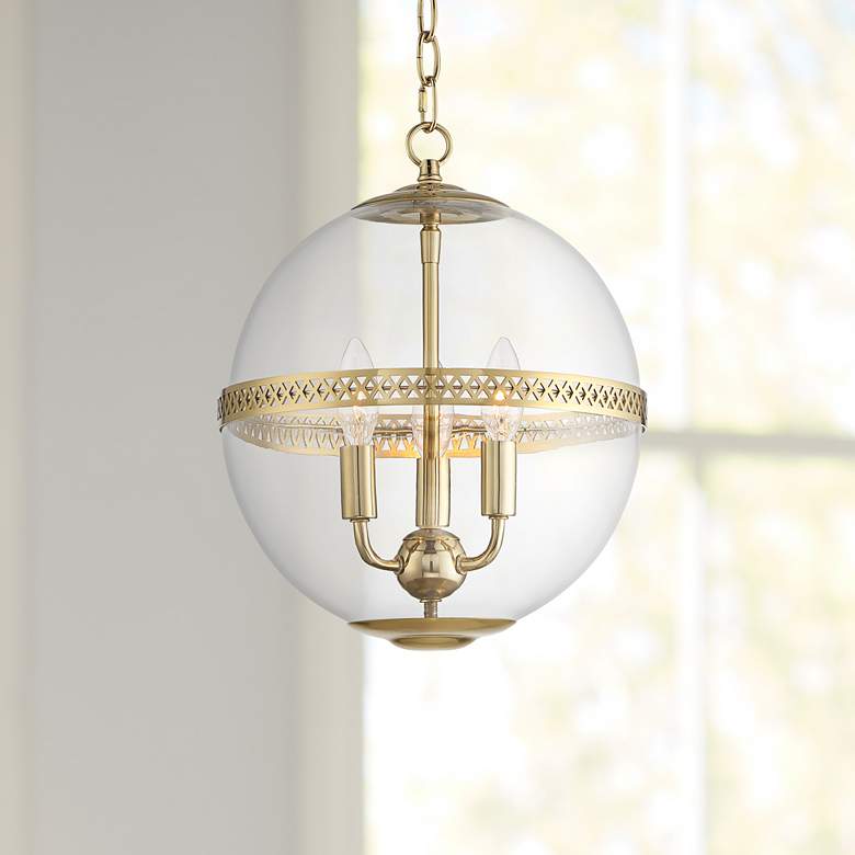 Image 1 Stiffel Kaeli 12 inch Wide Aged Brass 3-Light Glam Globe Pendant Light