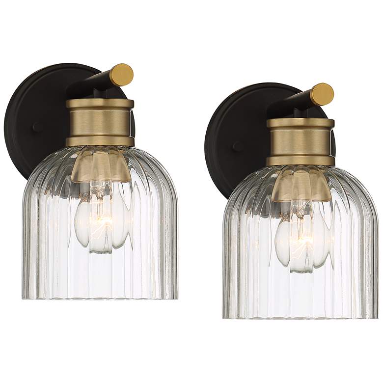 Image 1 Stiffel Lana 9 inch High Black and Warm Brass Wall Sconce Set of 2