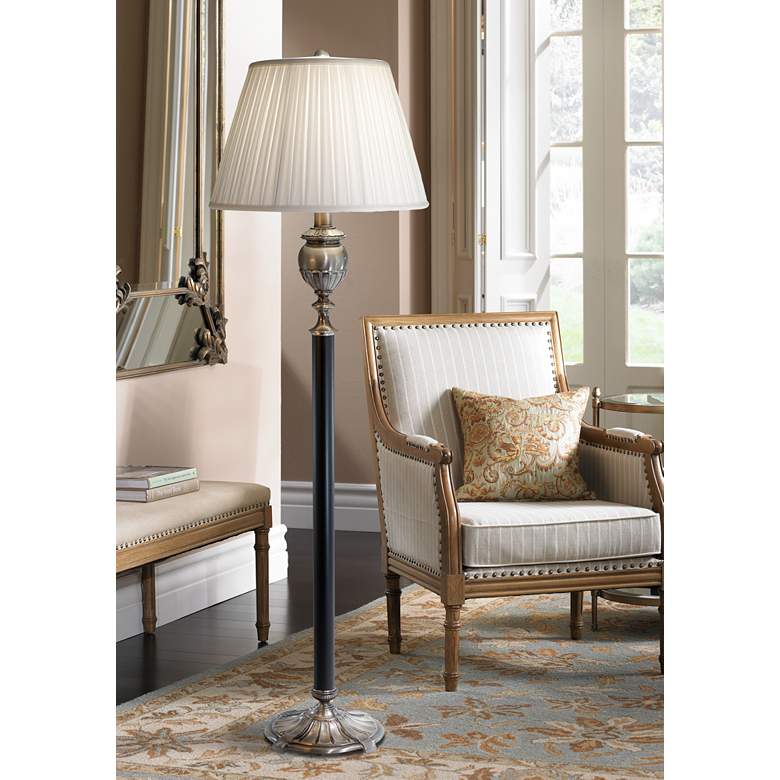 Image 1 Stiffel Leighton 62" Antique Nickel Matte Black Metal Floor Lamp