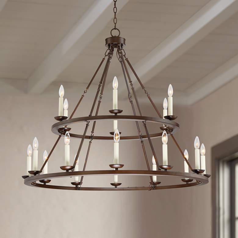 Image 1 Stiffel Louis 42" Wide Bronze 18-Light Two-Tier Ring Chandelier