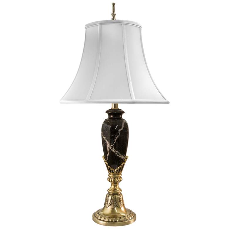Image 1 Stiffel Malin Burnished Brass and Black Zebra Marble Traditional Table Lamp