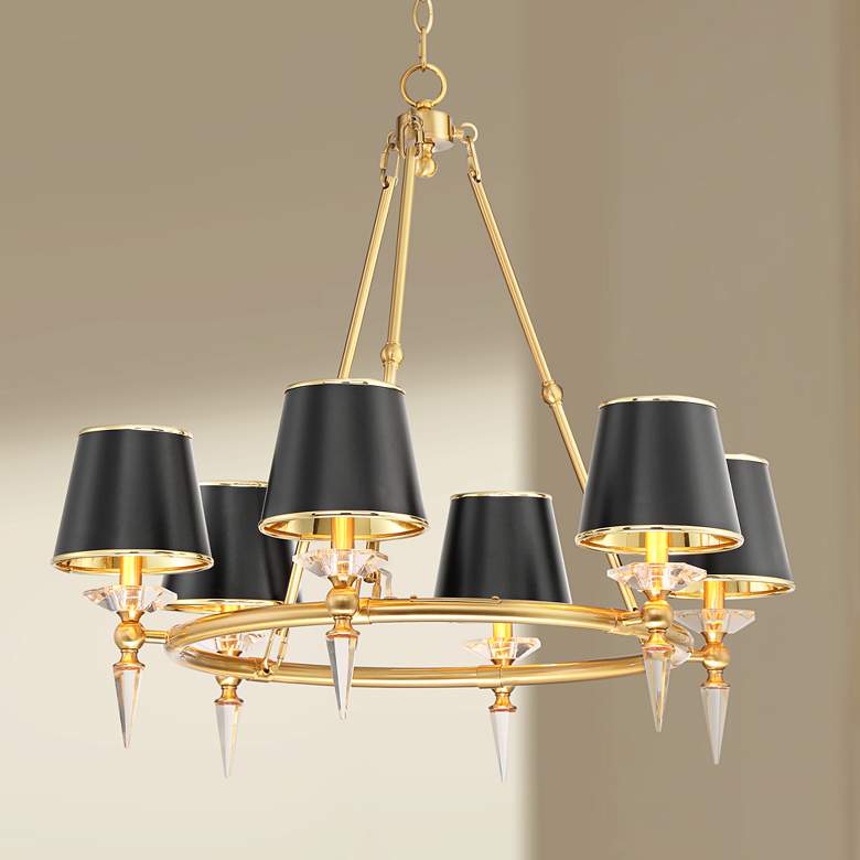 Image 1 Stiffel Manhattan 30 1/4 inchW Burnished Brass and Black 6-Lt Chandelier