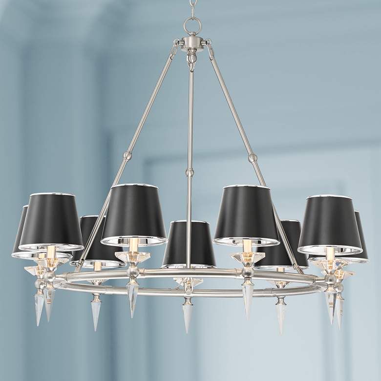 Image 1 Stiffel Manhattan 37 1/2 inch 9-Light  Nickel and Black Shade Chandelier