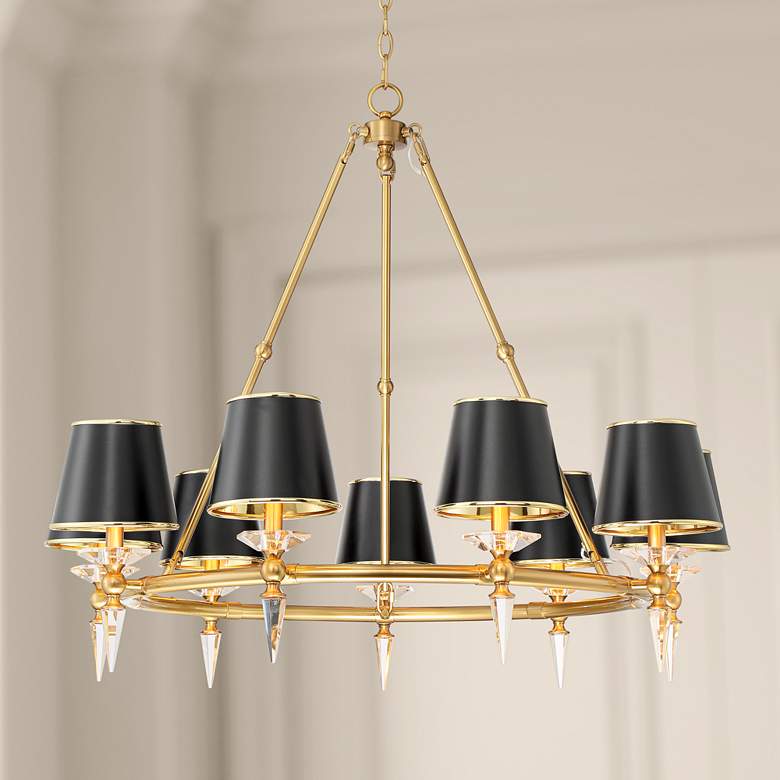 Image 1 Stiffel Manhattan 37 1/2 inchW Burnished Brass and Black 9-Lt Chandelier