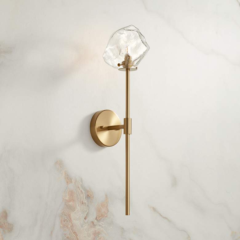 Image 1 Stiffel Melvan 23 1/2" Wide Golden Bronze Ice Glass Wall Sconce