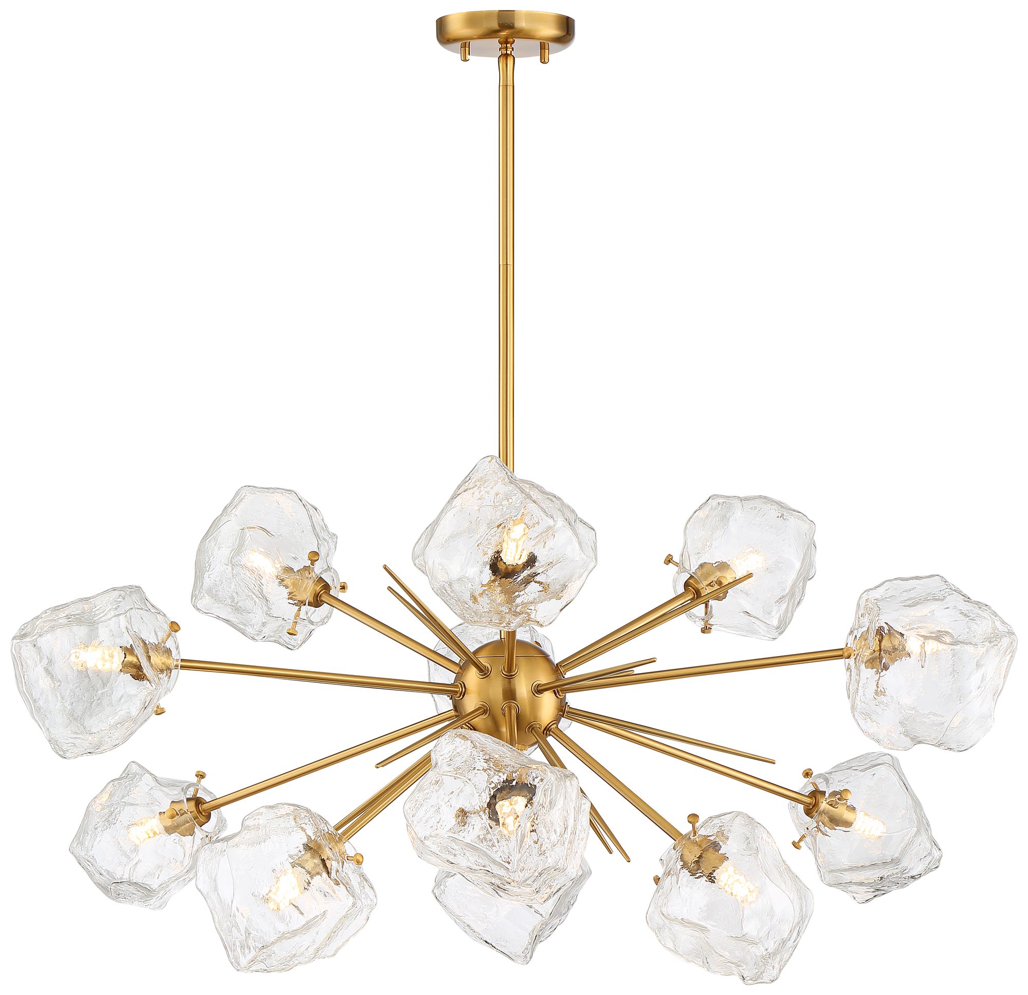 Watch A Video About the Stiffel Melvan Golden Bronze Ice Glass 12 Light Pendant