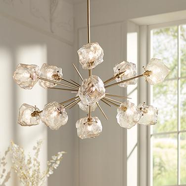 Lido Large Chandelier in Antique Mirror and Hand-Rubbed Antique Brass -  Ceiling Lights