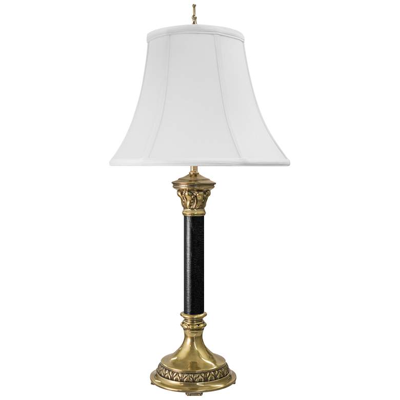 Stiffel Orson Burnished Brass and Black Leather Table Lamp