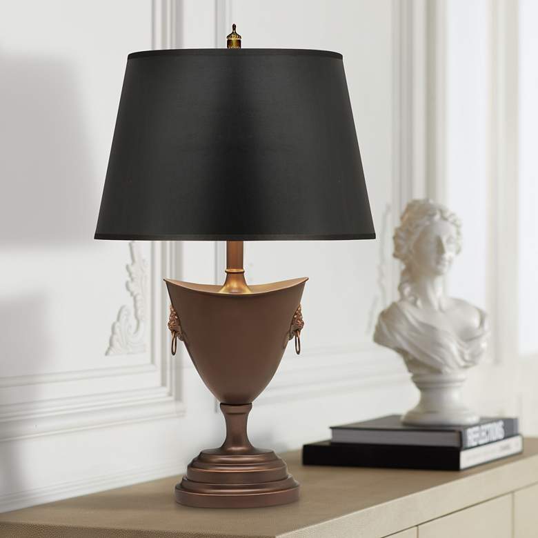 Image 1 Stiffel Oxidized Bronze and Black Opaque Table Lamp