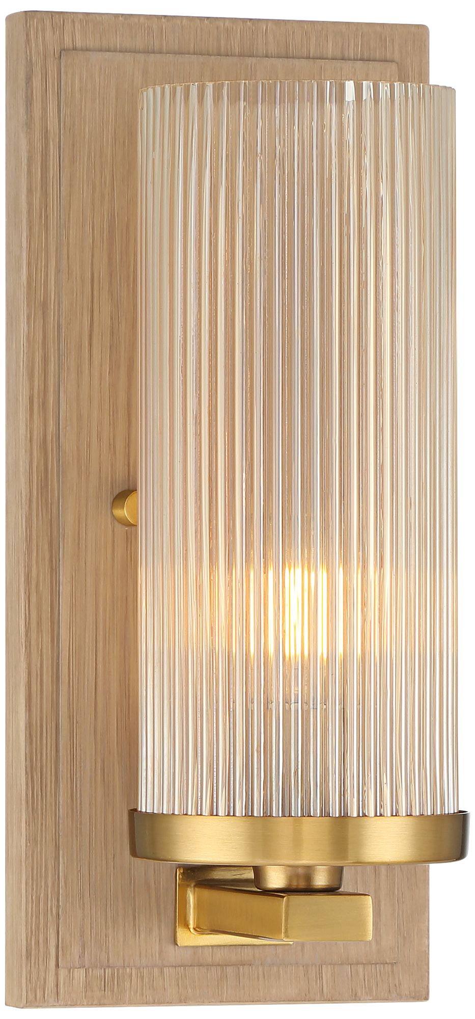 Image 2 Stiffel Palais 12 1/2" High Gold and Wood and Fluted Glass Wall Sconce